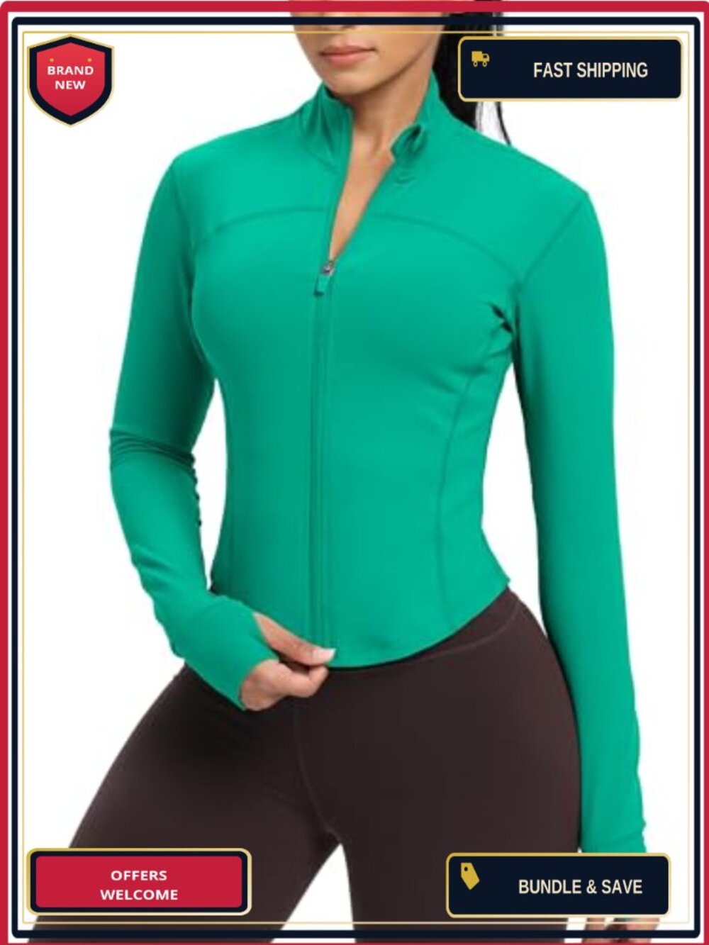 Women's Zip Up Athletic Jacket Lightweight Running Slim Fit with Thumb Holes